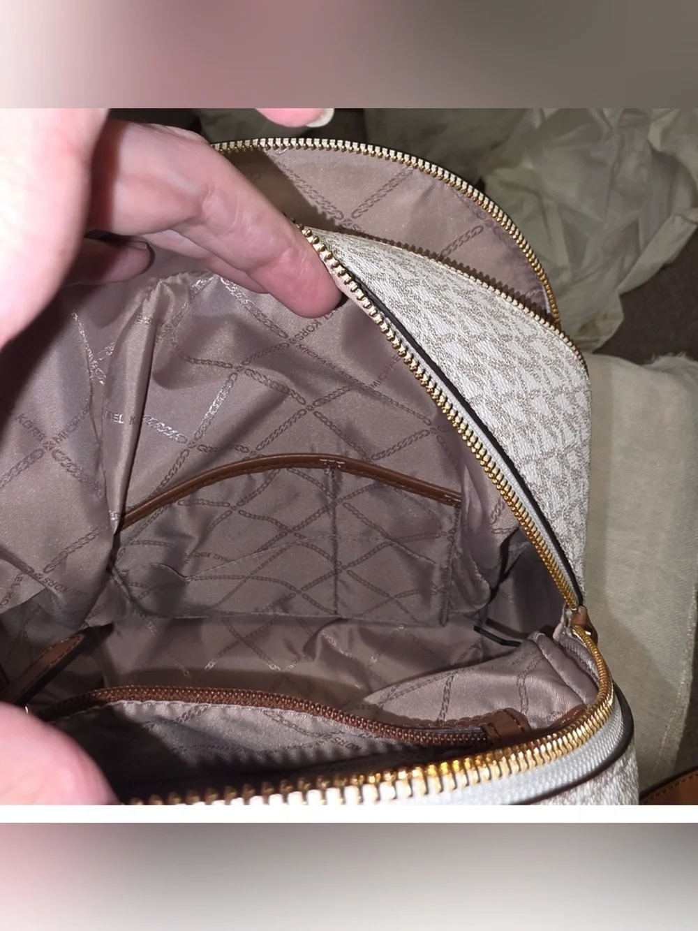 Michael Kors White & Pink MK Logo Backpack
